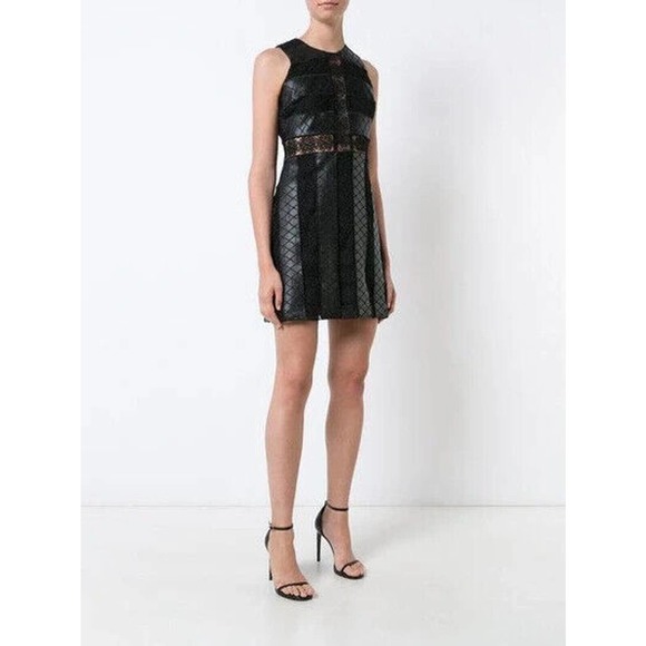Zac Zac Posen Black Mini Helen Dress Faux Leather Lace Sleeveless Sheath… - Picture 1 of 10